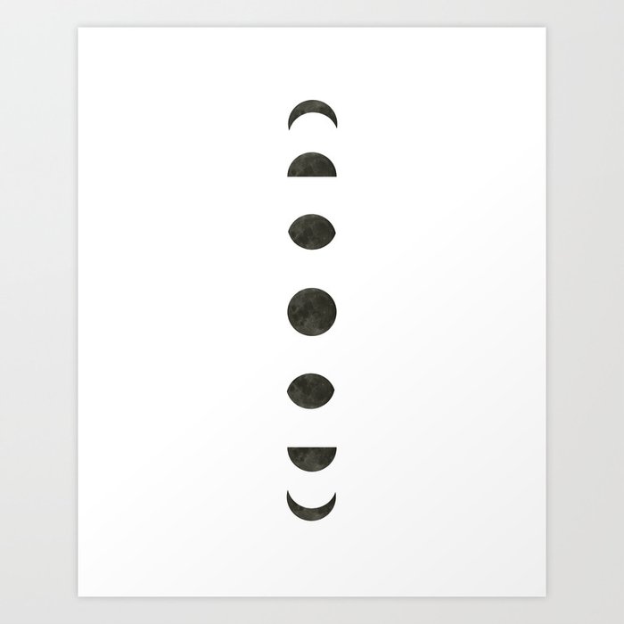 Moon Phases Art Print, Black And White Art Print by ...