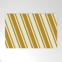 [ Thumbnail: Dark Goldenrod & Beige Colored Stripes Pattern Welcome Mat ]