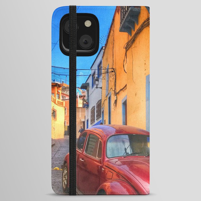 Mexico Photography - Car Parked In A Narrow Mexican Street iPhone Wallet Case