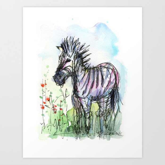 Zebra Whimsical Animal Art Art Print