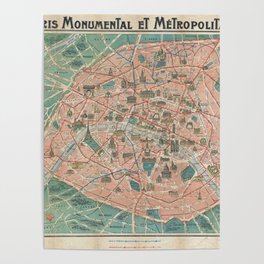 Vintage Paris Map France Poster
