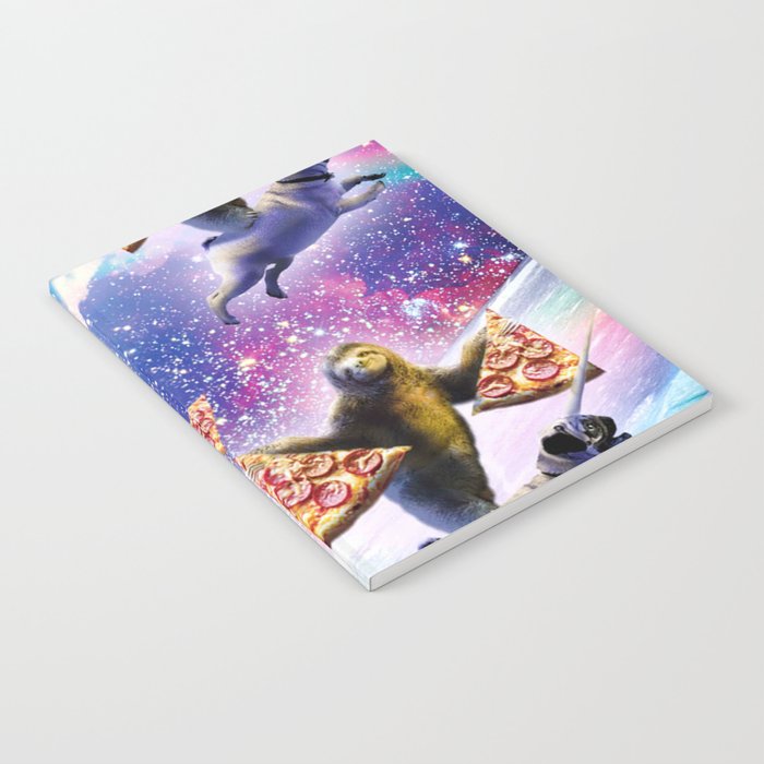 Space Sloth Riding Pug Pugicorn Unicorn Eating Pizza Notebook