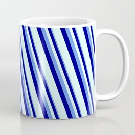 [ Thumbnail: Cornflower Blue, Blue & Light Cyan Colored Stripes/Lines Pattern Coffee Mug ]