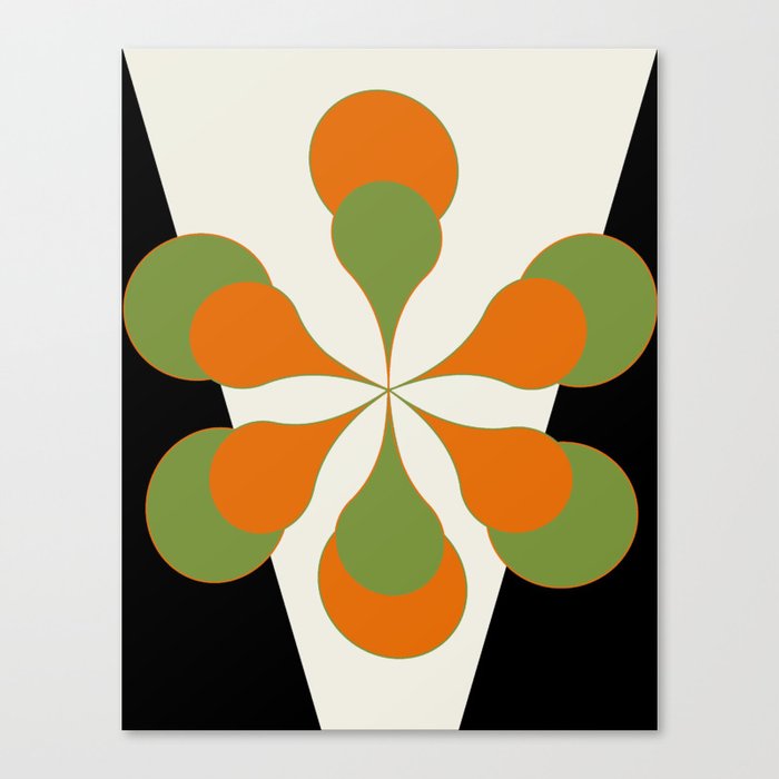 Mid-Century Modern Art 1.4 - Green & Orange Flower Canvas Print