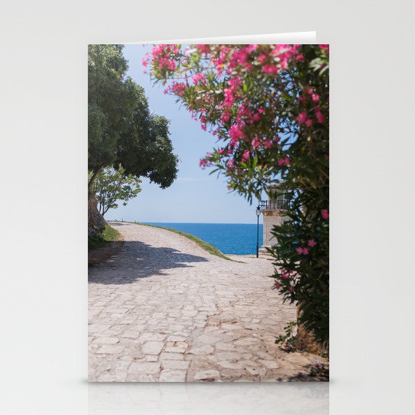 The path to the Adriatic Sea | Mediterranean sea view with oleander flowers | Colorful Rovinj in Croatia Stationery Cards