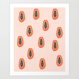 Papaya Pattern 01 - Tropical Summer Fruit Motif Style Art Print