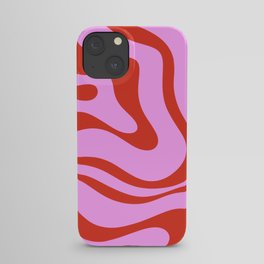 Modern Retro Liquid Swirl Abstract Pattern Square Red and Pink iPhone Case