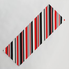 [ Thumbnail: Red, Dark Grey, Black, and Mint Cream Colored Lined Pattern Yoga Mat ]