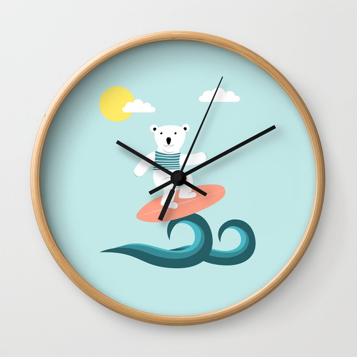 Polar bear surfing. Wall Clock