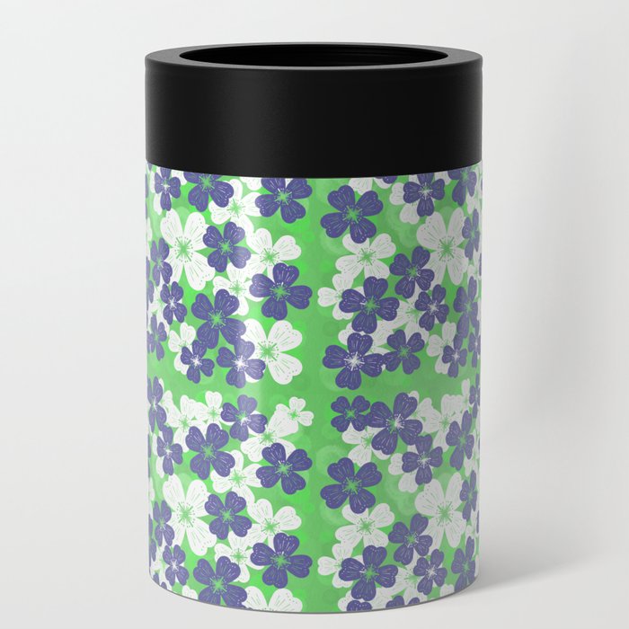 Retro Desert Flowers Periwinkle on Green Can Cooler