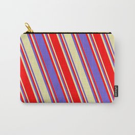 [ Thumbnail: Red, Slate Blue, and Pale Goldenrod Colored Lined/Striped Pattern Carry-All Pouch ]