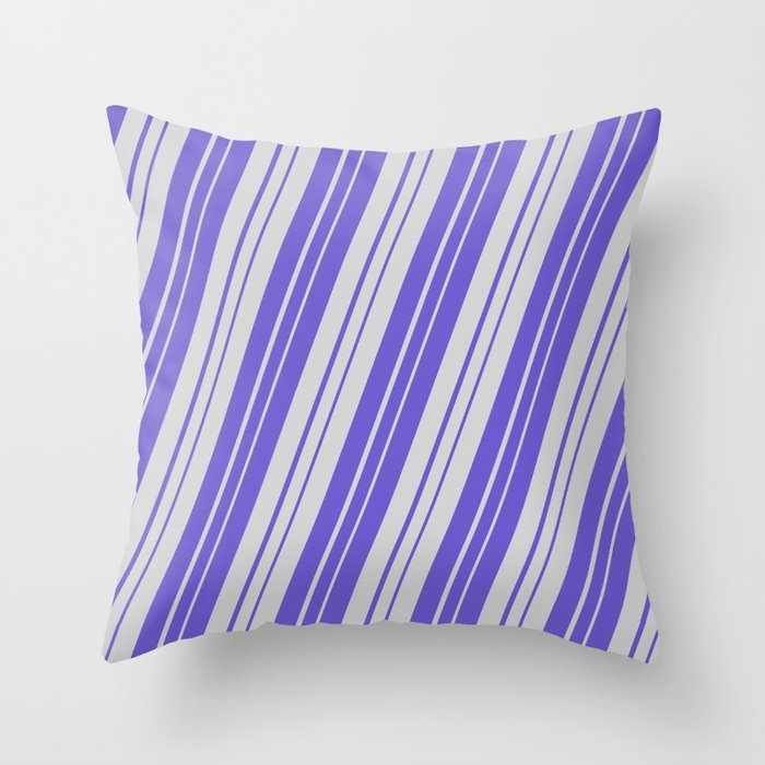 Light Grey and Slate Blue Colored Striped Pattern Throw Pillow