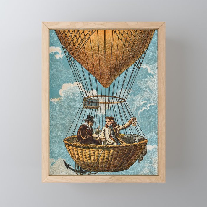 Vintage aviation hot air balloon poster  Framed Mini Art Print