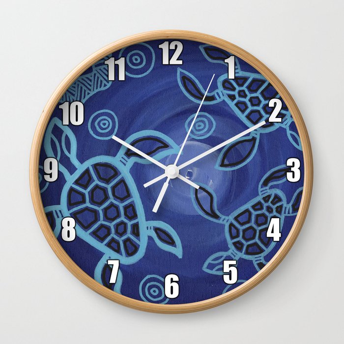 Authentic Aboriginal Art - 3 Sea Turtles Wall Clock