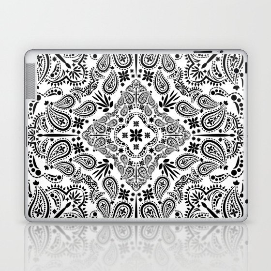 Black Paisley Mandala Print Mosaic Flower Lover Pattern Laptop & iPad Skin
