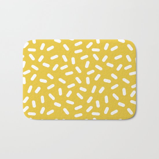 Somethin' Somethin' - yellow bright happy sprinkles pills dash pattern rad minimal prints Bath Mat