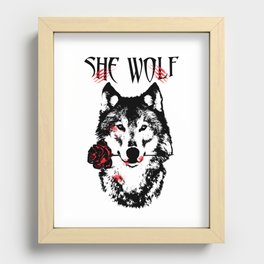 Wolf blood stained, holding a red rose. Recessed Framed Print