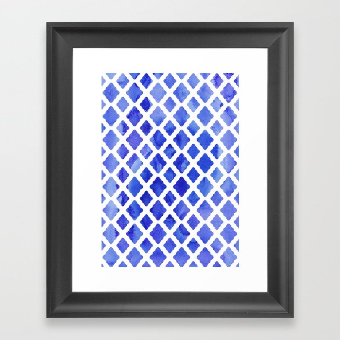 Watercolor Diamonds in Cobalt Blue Framed Art Print