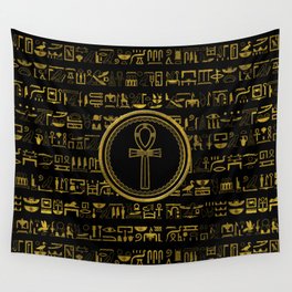 Gold Egyptian Ankh Cross symbol Wall Tapestry
