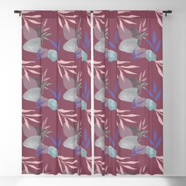 modern colorful leaves and stones on maroon wine Blackout Curtain