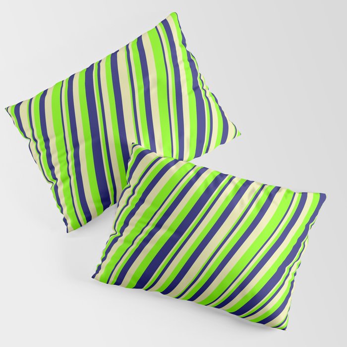 Pale Goldenrod, Chartreuse & Midnight Blue Colored Lines Pattern Pillow Sham