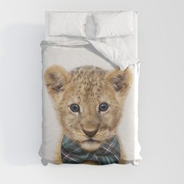 Baby Lion With Green Bowtie, Baby Boy Nursery, Baby Animals Art Print by Synplus Duvet Cover
