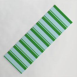 [ Thumbnail: Forest Green and Powder Blue Colored Pattern of Stripes Yoga Mat ]