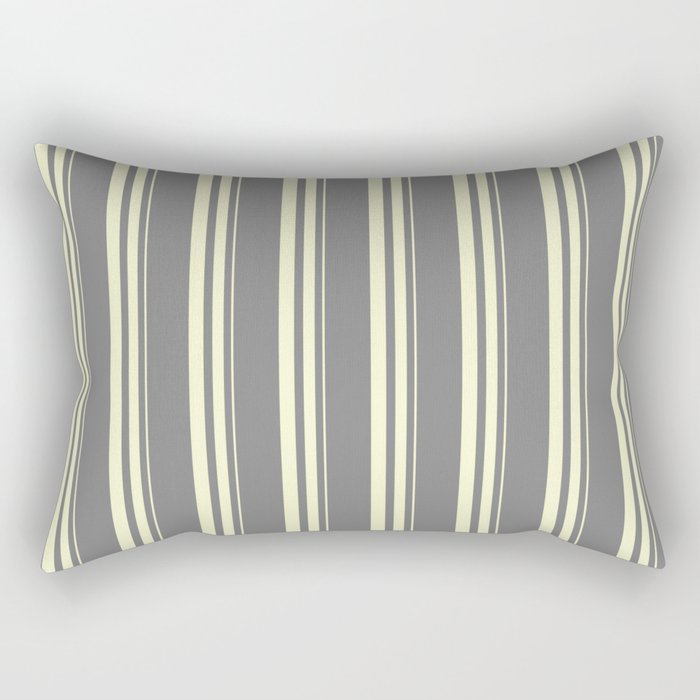 Grey and Light Yellow Colored Striped/Lined Pattern Rectangular Pillow
