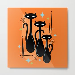Effervescent Orange Atomic Age Black Kitschy Cat Trio Metal Print | Kitten, Fifties, Mcm, Eames, Midcenturymodern, Gato, Orange, Kitty, Cat, Retro 