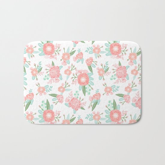 Florals floral pattern minimal basic trendy bouquet spring summer nursery decor Bath Mat