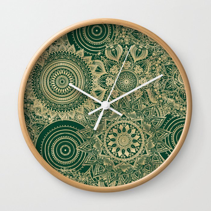 Green Gold Mandala Collection Wall Clock