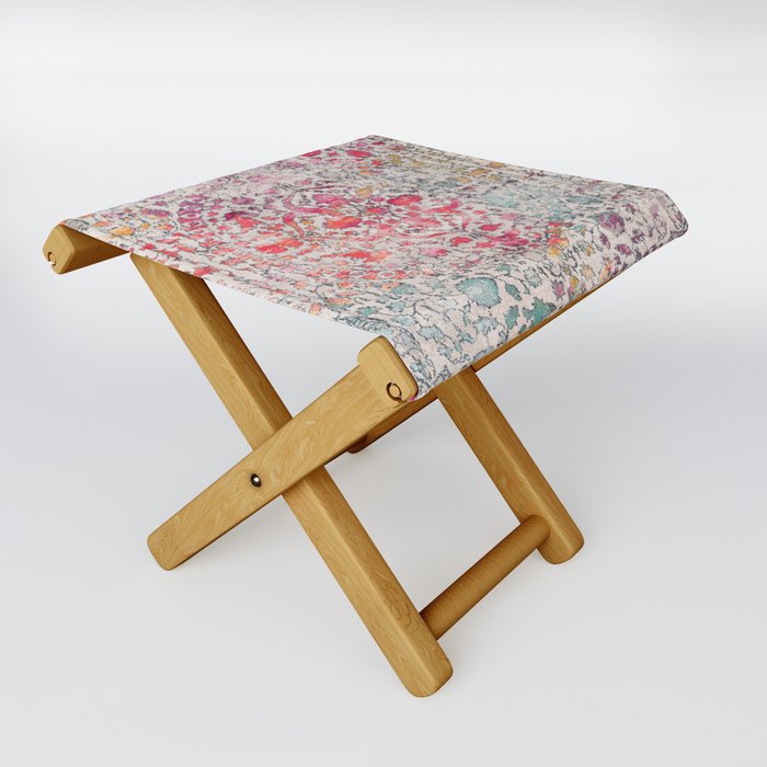 N258 - Vintage Glam Farmhouse Boho Traditional Floral Moroccan Style Folding Stool