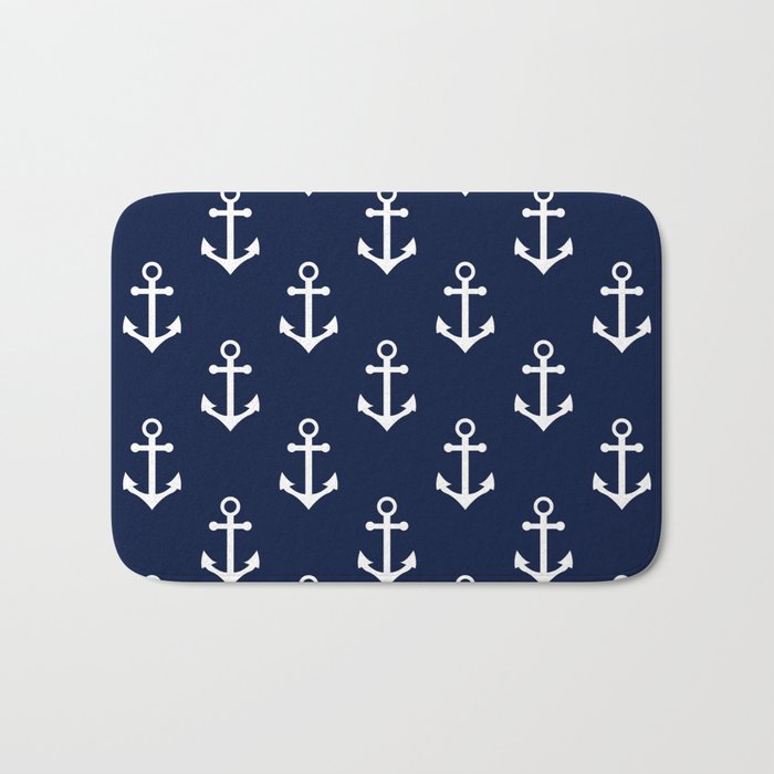 Navy Blue Nautical Anchor Pattern Bath Mat