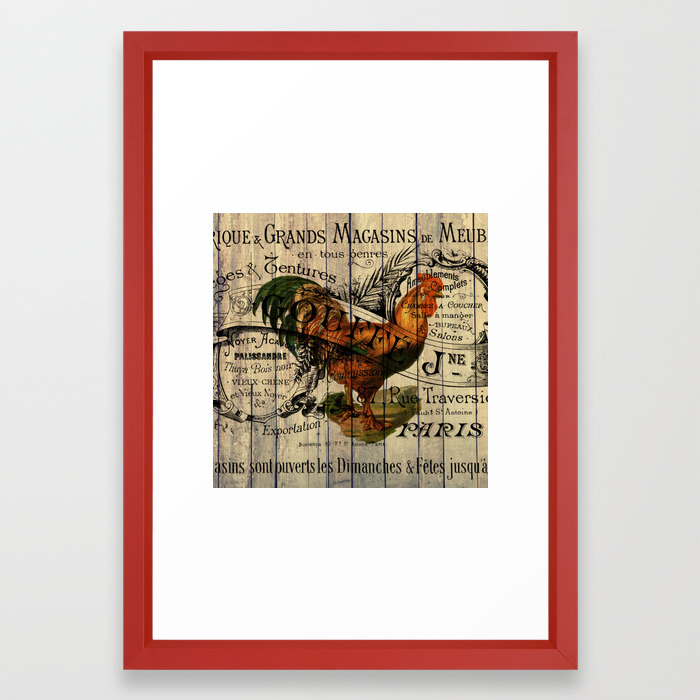 Red Barn Rooster Poster Art Print Rooster Home Decor