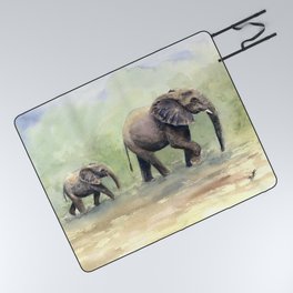 African Elephant with baby elephant Picnic Blanket