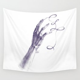 Hand (Te/手) Japanese kanji with hands pencil drawing  Wall Tapestry