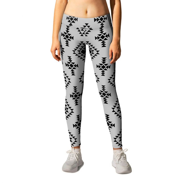 Light Grey and Black Native American Tribal Pattern Leggings