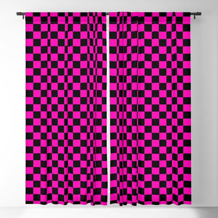 Large Hot Neon Pink and Black Racing Car Check Blackout Curtain