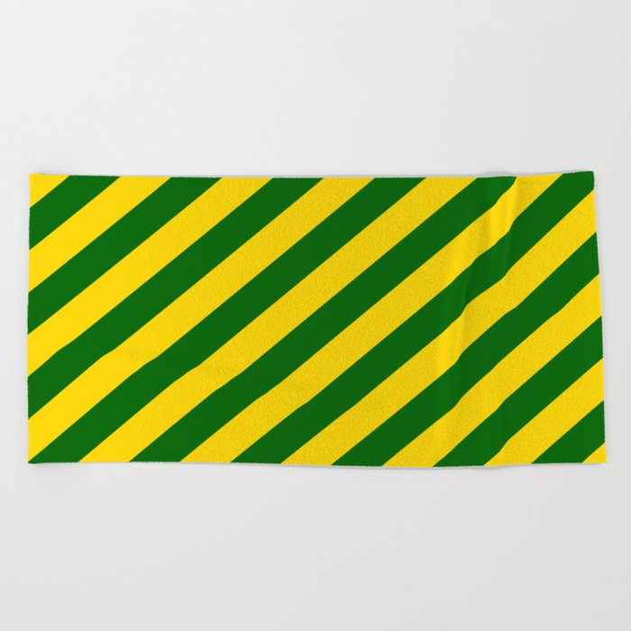 Yellow & Dark Green Colored Lined Pattern Beach Towel