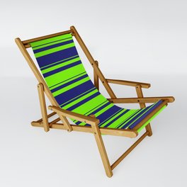 [ Thumbnail: Green and Midnight Blue Colored Lines/Stripes Pattern Sling Chair ]
