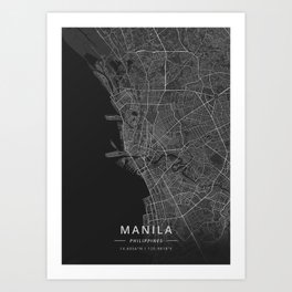 Manila, Philippines - Dark Map Art Print