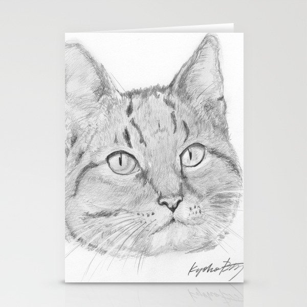 Cat Face Realistic Pencil Sketch Drawing Stationery Cards By