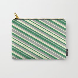 [ Thumbnail: Sea Green, Dark Grey & Light Yellow Colored Lines/Stripes Pattern Carry-All Pouch ]