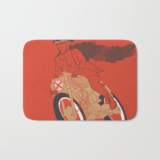 long hair girl riding a motorcycle Bath Mat