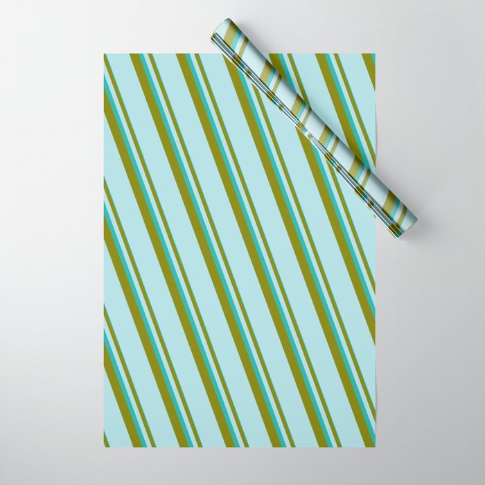 Light Sea Green, Green & Powder Blue Colored Lined/Striped Pattern Wrapping Paper