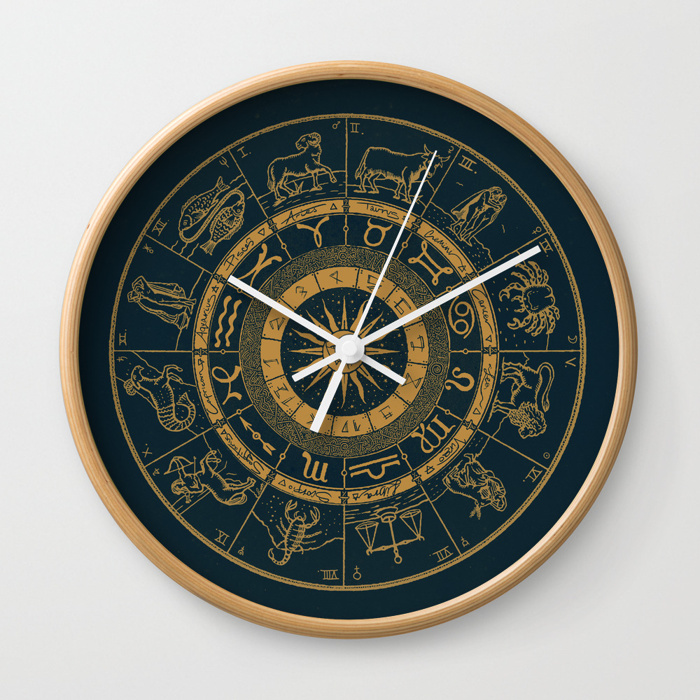 Vintage Zodiac Astrology Chart Royal Blue Gold Wall Clock By