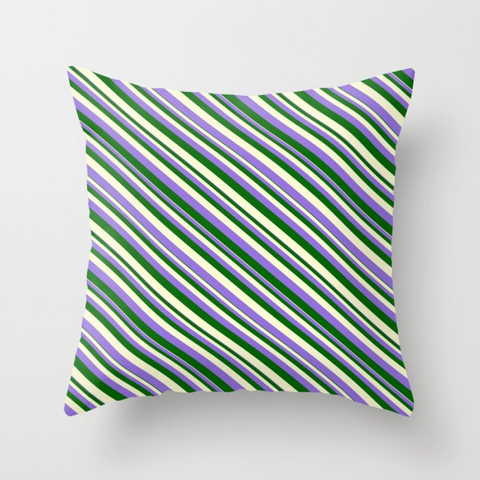 Purple, Dark Green, and Light Yellow Colored Stripes Pattern Throw Pillow