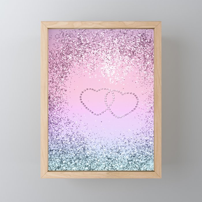 Unicorn Girls Glitter Hearts #2 (Faux Glitter) #shiny #pastel #decor #art #society6 Framed Mini Art Print