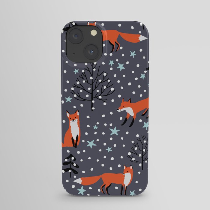 Red foxes in the nignt winter forest iPhone Case
