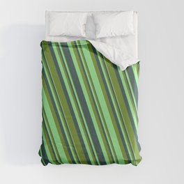[ Thumbnail: Dark Slate Gray, Green & Light Green Colored Lined/Striped Pattern Duvet Cover ]